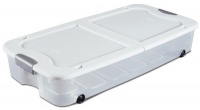 Sterilite 19958004 66-Quart Ultra Underbed Box, White Lid See Through Base with Titanium Latches and Black Wheels, 4-Pack