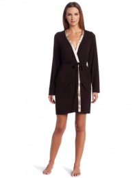 Calvin Klein Women's Essentials Satin Long Sleeve Bath Robe, Dark Chocolate, X-Small