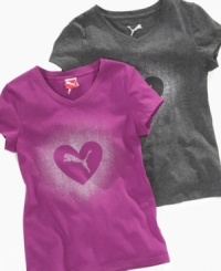 Sunshine style. Shimmery foil graphics on these v-neck tees from Puma make her style shine. (Clearance)