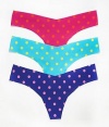 Commando Button Printed Thong, M/L, Navy Pink Dot