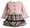 Pink Black Ruffle Hem Plaid Skirt / Sweater Set PK1ET,Bonnie Jean Baby-Infant Special Occasion Flower Girl Party Dress