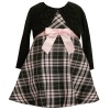 Size-24M BNJ-5047B 2-Piece BLACK PINK METALLIC LUREX PLAID SATIN RIBBON BOW FRONT RUFFLE JACKET/SHRUG and DRESS Outfit Set,B15047 Bonnie Jean Baby/INFANT