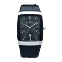 Skagen Black Leather & Silver Swiss Watch