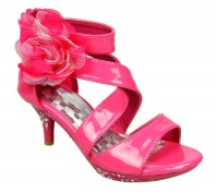 Girls' Strappy High Heel Dress Sandals w/ Flower Fuchsia , 4