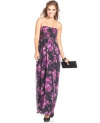 GUESS decks this strapless dress out with a gorgeous floral print and a beaded empire waist.