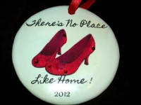 'There's No Place Like Home ' Wizard of Oz Ruby Red Slippers Christmas Ornament Rhinestone Crystal Detail