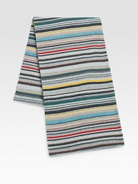 A remarkably soft winter knit scarf is defined by a vivid mix of stripes.7W x 63H35% viscose/29% lambswool/20% nylon/8% angora/8% cashmereDry cleanImported