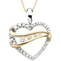 14K Two-tone Gold Diamond Journey of Blessings Diamond Heart Pendant -- LIFETIME WARRANTY