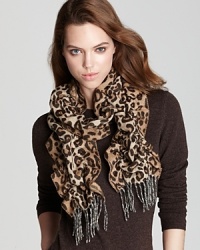 Wildly warm with all-over ruching, Aqua's leopard-print scarf lends a chic, bundled-up look.