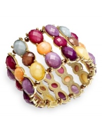 Start spreading the hues. Color stands out on this stretch bracelet from Charter Club. Crafted from gold-tone mixed metal, the bracelet features three rows of vibrant accents. Approximate length: 7 inches. Approximate diameter: 2-1/2 inches.