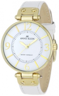 Anne Klein Women's 109168WTWT Gold-Tone Round White Leather Strap Watch