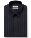 Fine lines. A subtle stripe and slim fit gives this Calvin Klein shirt an ultra-modern look.