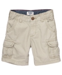 Bulk up on the basics. Cargo shorts from OshKosh go with anything to make putting together his warm-weather outfit a snap.