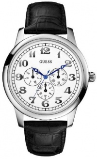 Guess Men's U10082G1 Black Leather Quartz Watch with White Dial