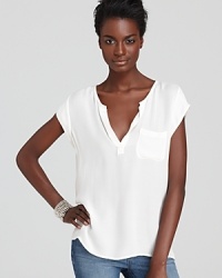 A basic Joie tee goes glam when constructed out of pure silk, with a v neck and chest pocket.