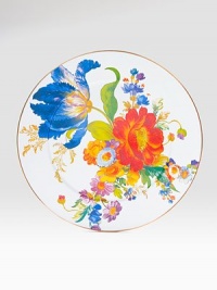 A garden-fresh design brings charming color to any room or event, hand-glazed and decorated with bright florals on the top and bottom. Bronzed stainless steel rim Enameled steel 16 diam. Dishwasher safe Imported 