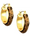 Sultry in serpent. Anne Klein's hoop earrings boast added bite with snakeskin leather. Crafted in gold tone mixed metal. Approximate diameter: 1 inch.