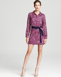 Take the retro note to heart in a '70s-style Lilly Pulitzer shirt dress emboldened by psychedelic whirl of print. A tie belt cinches the vintage style for a flattering silhouette.