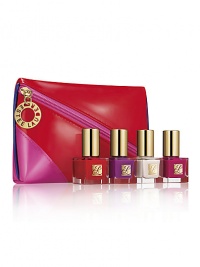 Master the art of nails with these 4 vibrant shades, Purple Passion, Berry Hot, Porcelain and Pure Red. This gift collection includes a modern, color-block case with Pure Color Nail Lacquer - the perfect stocking stuffer. 