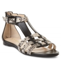 Put a fun twist on your favorite outfit with the mix and match textures of Enzo Angiolini's Pandi flat sandals.