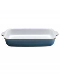 Lasting durability with handmade charm from Denby dinnerware. Dishes, like this rectangular baker, are made from sturdy stoneware and hand painted to mix and match with other Azure patterns for a look unique to your table.