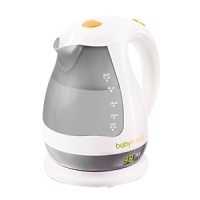 Eliminate wait time when preparing bottles with the Baby Brezza Temp Control Water Kettle. This unique water kettle speedily heats water up to 98 degrees, then holds it there all day long – so the water for your baby's bottle is always ready, all the time. The built-in thermometer gives you assurance that your water is at the right temperature. The kettle holds up to 56 ounces of water, enough for most babies' daily intake. Indicator light turns blue when water reaches 98 degrees. Kettle automatically shuts off when empty for safety.