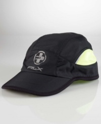 The sleek Pinnacle sport cap is designed from water-repellent taffeta with moisture-wicking mesh insets for maximum breathability during athletic performances.