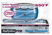 BaBylissPRO Nano Titanium 1Ó Ultra-Sleek Straightener + 5 Roller Hairsetter Combo Pack