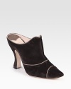 Soft velvet classic defined by leather trim and a contoured heel. Self-covered heel, 4 (100mm)Velvet and leather upperLeather lining and solePadded insoleMade in ItalyOUR FIT MODEL RECOMMENDS ordering one size up as this style runs small. 