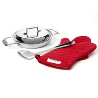 All-Clad Brushed d5 2 Quart All Purpose Pan With Oven Mitts, Spoon & Domed Lid