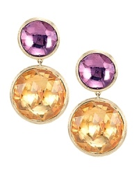 Faceted citrine and amethyst shine in these 18K yellow gold drop earrings from Marco Bicego.