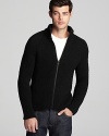 A premier design from Rogan, this front-zip sweater keeps you toasty and looking cool when the mercury begins to drop.