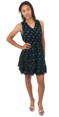 Bar III Women's Double V Neck Printed Layered Dress Marine Teal Combo large