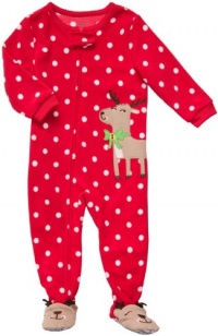 Carter's Boys and Girls Winter Reindeer Fleece Footed Pajamas (6 Months, Girls- Polka)