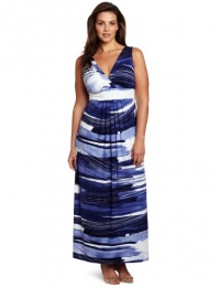 Karen Kane Women's Plus-size Printed Pleated Maxi Dress