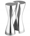 Marked by distinctive flared shape, these metal salt and pepper shakers fit together like perfect puzzle pieces. 6