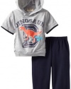 Carter's Watch the Wear Baby-boys Infant 2 Piece Short Sleeve Sweat Suit With Dinosaur Top, Navy, 18 Months