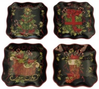 Certified International Vintage Christmas 6-Inch Canape Plates, Set of 4