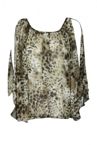 Cha Cha Vente Womens Leopard Semi Sheer Flutter Sleeve Top