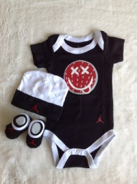 Jordan Baby 0-6 Months Bodysuits,Booties and Cap With Jordan Logo 3 PCS Set