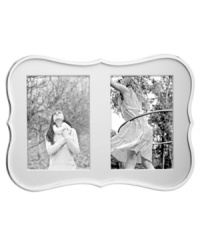 Shiny silver plate flows in graceful curves around the Crown Point double frame, accenting a personal gallery with the modern polish of kate spade new york. Its white mat provides a crisp, clean contrast to any photos.