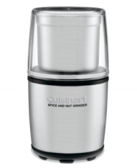 Elevate any recipe with the natural flavor and unrivaled aroma of freshly ground nuts and spices. Boasting a heavy-duty motor and specially designed stainless steel blades, this electric grinder from Cuisinart redefines fine food. 18-month limited warranty. Model SG-10.