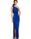 BCBGMAXAZRIA Women's Snejana One Shoulder Slit Gown, Blue Sapphire, Small