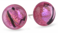 Sterling Silver Dichroic Glass Translucent Magenta Stud Earrings