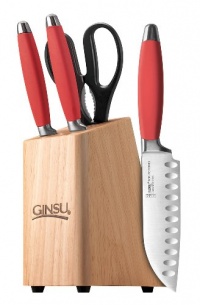 Ginsu Sofuto Series 5-Piece Japanese 420J2 Stainless Steel Coral Style Cutlery Set in Natural Storage Block 5821