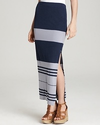 Two of summer's have-to-have trends--fresh stripes and maxi lengths--come together to cool effect on this James Perse skirt.