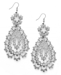 Flaunt-worthy filigree. Bar III's delicately-detailed teardrop earrings are crafted in antique silver-plated mixed metal. Approximate drop: 3-1/4 inches.