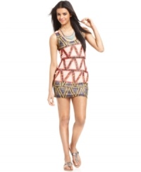 Contrasting geometric & lace print add modern edge to this body-con Bar III dress -- perfect for a sultry summer night out!