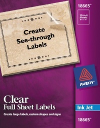 Avery Clear Full-Sheet Labels for Inkjet Printers, 8.5 x 11-Inches, Pack of 10 (18665)