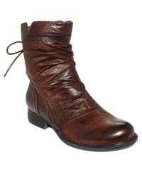 Worn-in style that looks great. Bare Traps' Joyann booties feature ruche detailing on the shaft and a lace-up back.